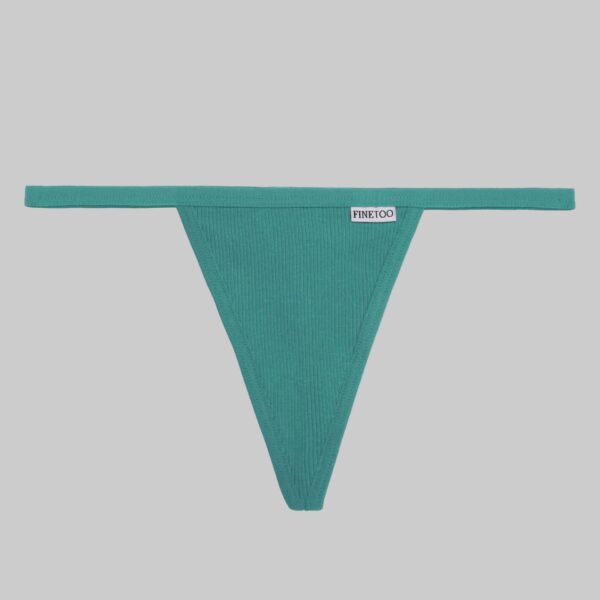 Teal thong with 'FINETOO' label on a white background