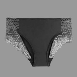 Black underwear with lace trim on a white background